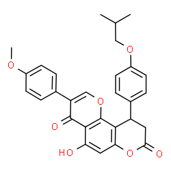 ChemSpider 2D Image | 5-Hydroxy-10-(4-isobutoxyphenyl)-3-(4-methoxyphenyl)-9,10-dihydro-4H,8H-pyrano[2,3-f]chromene-4,8-dione | C29H26O7