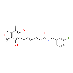 ChemSpider 2D Image | (4E)-N-(3-Fluorobenzyl)-6-(4-hydroxy-6-methoxy-7-methyl-3-oxo-1,3-dihydro-2-benzofuran-5-yl)-4-methyl-4-hexenamide | C24H26FNO5