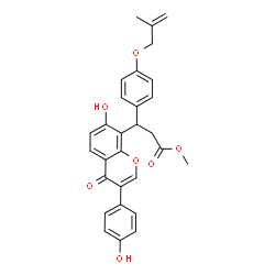 ChemSpider 2D Image | Methyl 3-[7-hydroxy-3-(4-hydroxyphenyl)-4-oxo-4H-chromen-8-yl]-3-{4-[(2-methyl-2-propen-1-yl)oxy]phenyl}propanoate | C29H26O7