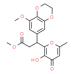 ChemSpider 2D Image | Methyl 3-(3-hydroxy-6-methyl-4-oxo-4H-pyran-2-yl)-3-(8-methoxy-2,3-dihydro-1,4-benzodioxin-6-yl)propanoate | C19H20O8