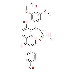 ChemSpider 2D Image | Methyl 3-[7-hydroxy-3-(4-hydroxyphenyl)-4-oxo-4H-chromen-8-yl]-3-(3,4,5-trimethoxyphenyl)propanoate | C28H26O9