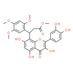 ChemSpider 2D Image | Methyl 3-[2-(3,4-dihydroxyphenyl)-3,5,7-trihydroxy-4-oxo-4H-chromen-8-yl]-3-(2,4,5-trimethoxyphenyl)propanoate | C28H26O12
