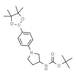 ChemSpider 2D Image | 2-Methyl-2-propanyl {1-[4-(4,4,5,5-tetramethyl-1,3,2-dioxaborolan-2-yl)phenyl]-3-pyrrolidinyl}carbamate | C21H33BN2O4