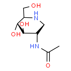 ChemSpider 2D Image | N-[(3S,4R,5R)-4,5-Dihydroxy-6-(hydroxymethyl)-3-piperidinyl]acetamide | C8H16N2O4