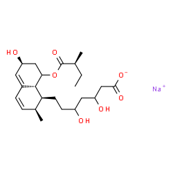 ChemSpider 2D Image | Sodium 3,5-dihydroxy-7-[(1S,2S,6S,8aR)-6-hydroxy-2-methyl-8-{[(2S)-2-methylbutanoyl]oxy}-1,2,6,7,8,8a-hexahydro-1-naphthalenyl]heptanoate | C23H35NaO7