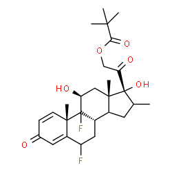 ChemSpider 2D Image | (9xi,11beta,14xi)-6,9-Difluoro-11,17-dihydroxy-16-methyl-3,20-dioxopregna-1,4-dien-21-yl pivalate | C27H36F2O6