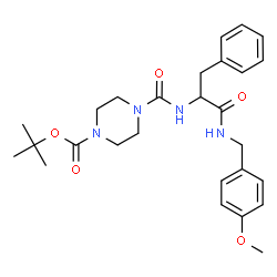 ChemSpider 2D Image | 2-Methyl-2-propanyl 4-({1-[(4-methoxybenzyl)amino]-1-oxo-3-phenyl-2-propanyl}carbamoyl)-1-piperazinecarboxylate | C27H36N4O5