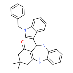 ChemSpider 2D Image | 11-(1-Benzyl-1H-indol-3-yl)-3,3-dimethyl-2,3,4,5,10,11-hexahydro-1H-dibenzo[b,e][1,4]diazepin-1-one | C30H29N3O