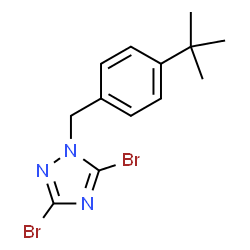 ChemSpider 2D Image | 3,5-Dibromo-1-[4-(2-methyl-2-propanyl)benzyl]-1H-1,2,4-triazole | C13H15Br2N3