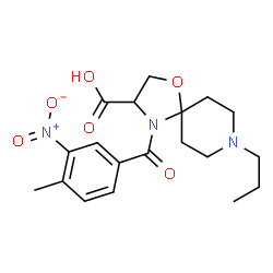 ChemSpider 2D Image | 4-(4-Methyl-3-nitrobenzoyl)-8-propyl-1-oxa-4,8-diazaspiro[4.5]decane-3-carboxylic acid | C19H25N3O6