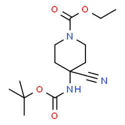 ChemSpider 2D Image | Ethyl 4-cyano-4-({[(2-methyl-2-propanyl)oxy]carbonyl}amino)-1-piperidinecarboxylate | C14H23N3O4