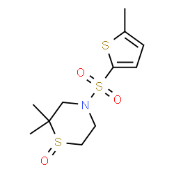 ChemSpider 2D Image | 2,2-Dimethyl-4-[(5-methyl-2-thienyl)sulfonyl]thiomorpholine 1-oxide | C11H17NO3S3
