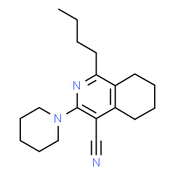 ChemSpider 2D Image | 1-Butyl-3-(1-piperidinyl)-5,6,7,8-tetrahydro-4-isoquinolinecarbonitrile | C19H27N3