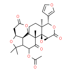 ChemSpider 2D Image | (4aS,8aR,8bR,9aS,12S,12aS,14bR)-12-(3-Furyl)-6,6,8a,12a-tetramethyl-3,8,10-trioxotetradecahydro-3H-oxireno[d]pyrano[4',3':3,3a][2]benzofuro[5,4-f]isochromen-7-yl acetate | C28H32O10