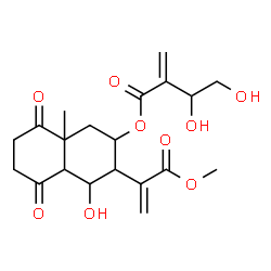 ChemSpider 2D Image | 4-Hydroxy-3-(3-methoxy-3-oxo-1-propen-2-yl)-8a-methyl-5,8-dioxodecahydro-2-naphthalenyl 3,4-dihydroxy-2-methylenebutanoate | C20H26O9