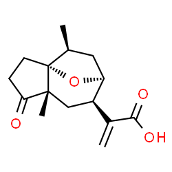 ChemSpider 2D Image | 2-[(1R,5S,7R,8S,10S)-5,10-Dimethyl-4-oxo-11-oxatricyclo[6.2.1.0~1,5~]undec-7-yl]acrylic acid | C15H20O4