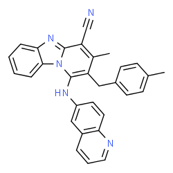 ChemSpider 2D Image | 3-Methyl-2-(4-methylbenzyl)-1-(6-quinolinylamino)pyrido[1,2-a]benzimidazole-4-carbonitrile | C30H23N5