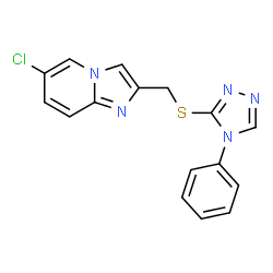 ChemSpider 2D Image | 6-Chloro-2-{[(4-phenyl-4H-1,2,4-triazol-3-yl)sulfanyl]methyl}imidazo[1,2-a]pyridine | C16H12ClN5S