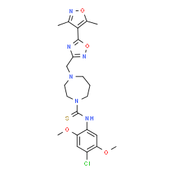 ChemSpider 2D Image | N-(4-Chloro-2,5-dimethoxyphenyl)-4-{[5-(3,5-dimethyl-1,2-oxazol-4-yl)-1,2,4-oxadiazol-3-yl]methyl}-1,4-diazepane-1-carbothioamide | C22H27ClN6O4S