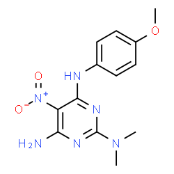 ChemSpider 2D Image | N~4~-(4-Methoxyphenyl)-N~2~,N~2~-dimethyl-5-nitro-2,4,6-pyrimidinetriamine | C13H16N6O3