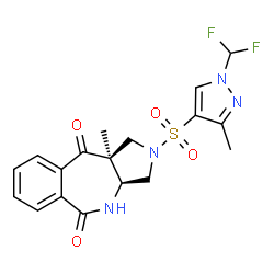 ChemSpider 2D Image | (3aS,10aS)-2-{[1-(Difluoromethyl)-3-methyl-1H-pyrazol-4-yl]sulfonyl}-10a-methyl-1,2,3,3a,4,10a-hexahydropyrrolo[3,4-c][2]benzazepine-5,10-dione | C18H18F2N4O4S