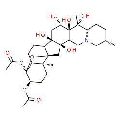 ChemSpider 2D Image | (3alpha,4alpha,5xi,8xi,9beta,13xi,16beta)-12,14,16,17,20-Pentahydroxy-4,9-epoxycevane-3,4-diyl diacetate | C31H47NO10