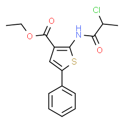 ChemSpider 2D Image | Ethyl 2-(2-chloropropanamido)-5-phenylthiophene-3-carboxylate | C16H16ClNO3S