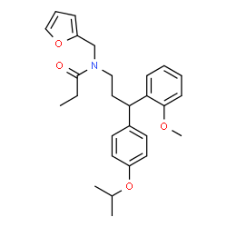 ChemSpider 2D Image | N-(2-Furylmethyl)-N-[3-(4-isopropoxyphenyl)-3-(2-methoxyphenyl)propyl]propanamide | C27H33NO4