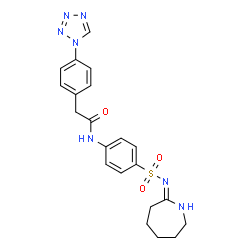 ChemSpider 2D Image | N-[4-(3,4,5,6-Tetrahydro-2H-azepin-7-ylsulfamoyl)phenyl]-2-[4-(1H-tetrazol-1-yl)phenyl]acetamide | C21H23N7O3S