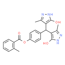 ChemSpider 2D Image | 4-[Bis(5-hydroxy-3-methyl-1H-pyrazol-4-yl)methyl]phenyl 2-methylbenzoate | C23H22N4O4