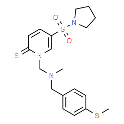 ChemSpider 2D Image | 1-({Methyl[4-(methylsulfanyl)benzyl]amino}methyl)-5-(1-pyrrolidinylsulfonyl)-2(1H)-pyridinethione | C19H25N3O2S3