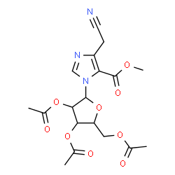 ChemSpider 2D Image | Methyl 4-(cyanomethyl)-1-(2,3,5-tri-O-acetylpentofuranosyl)-1H-imidazole-5-carboxylate | C18H21N3O9