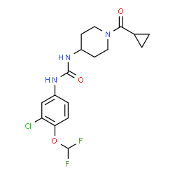 ChemSpider 2D Image | 1-[3-Chloro-4-(difluoromethoxy)phenyl]-3-[1-(cyclopropylcarbonyl)-4-piperidinyl]urea | C17H20ClF2N3O3