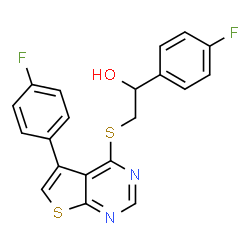 ChemSpider 2D Image | 1-(4-Fluorophenyl)-2-{[5-(4-fluorophenyl)thieno[2,3-d]pyrimidin-4-yl]sulfanyl}ethanol | C20H14F2N2OS2