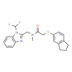 ChemSpider 2D Image | N-{[1-(Difluoromethyl)-1H-benzimidazol-2-yl]methyl}-2-(2,3-dihydro-1H-inden-5-ylsulfanyl)-N-methylacetamide | C21H21F2N3OS