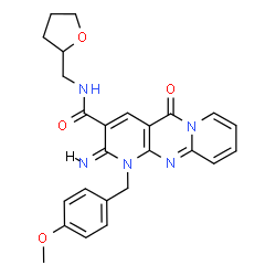 ChemSpider 2D Image | (2E)-2-Imino-1-(4-methoxybenzyl)-5-oxo-N-(tetrahydro-2-furanylmethyl)-1,5-dihydro-2H-dipyrido[1,2-a:2',3'-d]pyrimidine-3-carboxamide | C25H25N5O4