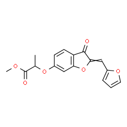ChemSpider 2D Image | Methyl 2-{[2-(2-furylmethylene)-3-oxo-2,3-dihydro-1-benzofuran-6-yl]oxy}propanoate | C17H14O6