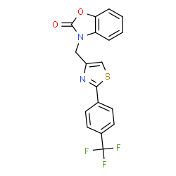 ChemSpider 2D Image | 3-({2-[4-(Trifluoromethyl)phenyl]-1,3-thiazol-4-yl}methyl)-1,3-benzoxazol-2(3H)-one | C18H11F3N2O2S