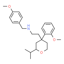 ChemSpider 2D Image | 2-[2-Isopropyl-4-(2-methoxyphenyl)tetrahydro-2H-pyran-4-yl]-N-(4-methoxybenzyl)ethanamine | C25H35NO3