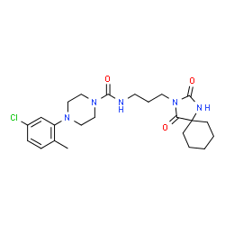 ChemSpider 2D Image | 4-(5-Chloro-2-methylphenyl)-N-[3-(2,4-dioxo-1,3-diazaspiro[4.5]dec-3-yl)propyl]-1-piperazinecarboxamide | C23H32ClN5O3
