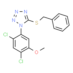 ChemSpider 2D Image | 5-(Benzylsulfanyl)-1-(2,4-dichloro-5-methoxyphenyl)-1H-tetrazole | C15H12Cl2N4OS