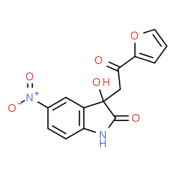 ChemSpider 2D Image | 3-[2-(2-Furyl)-2-oxoethyl]-3-hydroxy-5-nitro-1,3-dihydro-2H-indol-2-one | C14H10N2O6