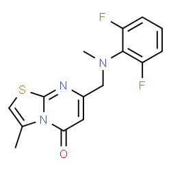 ChemSpider 2D Image | 7-{[(2,6-Difluorophenyl)(methyl)amino]methyl}-3-methyl-5H-[1,3]thiazolo[3,2-a]pyrimidin-5-one | C15H13F2N3OS