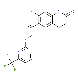 ChemSpider 2D Image | 7-Fluoro-6-({[4-(trifluoromethyl)-2-pyrimidinyl]sulfanyl}acetyl)-3,4-dihydro-2(1H)-quinolinone | C16H11F4N3O2S