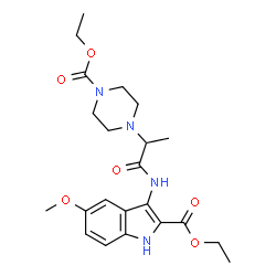 ChemSpider 2D Image | Ethyl 3-({2-[4-(ethoxycarbonyl)-1-piperazinyl]propanoyl}amino)-5-methoxy-1H-indole-2-carboxylate | C22H30N4O6