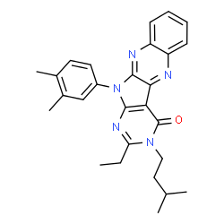 ChemSpider 2D Image | 11-(3,4-Dimethylphenyl)-2-ethyl-3-(3-methylbutyl)-3,11-dihydro-4H-pyrimido[5',4':4,5]pyrrolo[2,3-b]quinoxalin-4-one | C27H29N5O