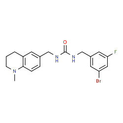 ChemSpider 2D Image | 1-(3-Bromo-5-fluorobenzyl)-3-[(1-methyl-1,2,3,4-tetrahydro-6-quinolinyl)methyl]urea | C19H21BrFN3O