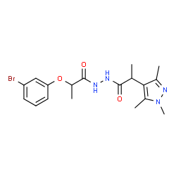 ChemSpider 2D Image | 2-(3-Bromophenoxy)-N'-[2-(1,3,5-trimethyl-1H-pyrazol-4-yl)propanoyl]propanehydrazide | C18H23BrN4O3