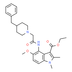 ChemSpider 2D Image | Ethyl 4-{[(4-benzyl-1-piperidinyl)acetyl]amino}-5-methoxy-1,2-dimethyl-1H-indole-3-carboxylate | C28H35N3O4