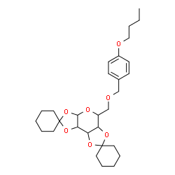 ChemSpider 2D Image | 5'-{[(4-Butoxybenzyl)oxy]methyl}tetrahydro-3a'H-dispiro[cyclohexane-1,2'-bis[1,3]dioxolo[4,5-b:4',5'-d]pyran-7',1''-cyclohexane] | C29H42O7